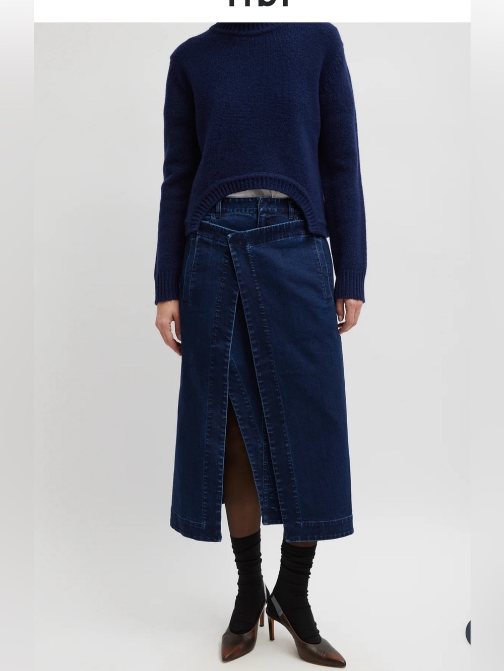 Tibi indigo denim wrap skirt